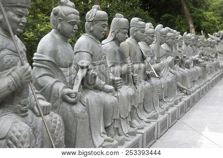 08.01.2018 Sroned Statues At Ten Thousand Buddhas Monastery In Sha Tin, Hong Kong, China