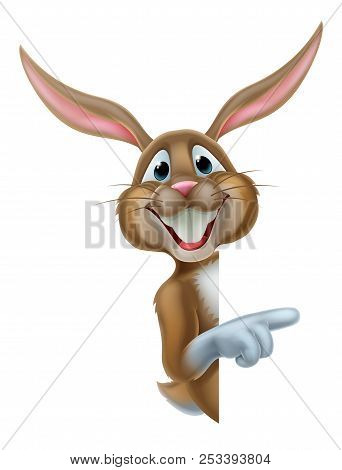 Cartoon Easter Bunny Rabbit Pointing At A Background