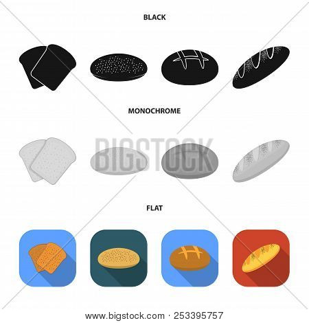 Toast, Pizza Stock, Ruffed Loaf, Round Rye.bread Set Collection Icons In Black, Flat, Monochrome Sty