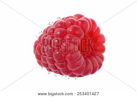 One Berry Of Raspberries On White Isolated Background