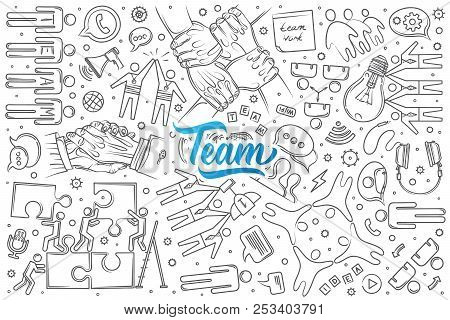 Hand Drawn Team Set Doodle Vector Background