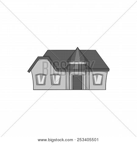 Large Single Storey House Icon In Black Monochrome Style Isolated On White Background. Building Symb