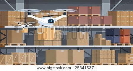Drone Working Modern Warehouse Interior Advanced Robotics Technology Concept Fast Delivery Artificia