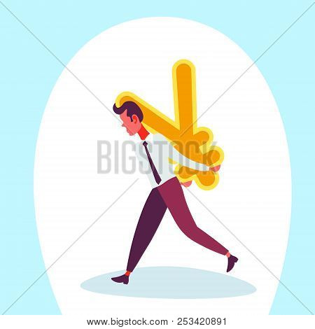 Businessman Carry Yuan Icon Male Money Exchange Concept Growth Wealth Cartoon Character Isolated Ful