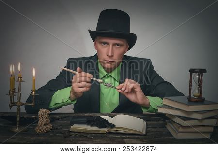 Detective Agent Collecting A Compromising Evidence And Searching For Fingerprint. Detective Or Spy A