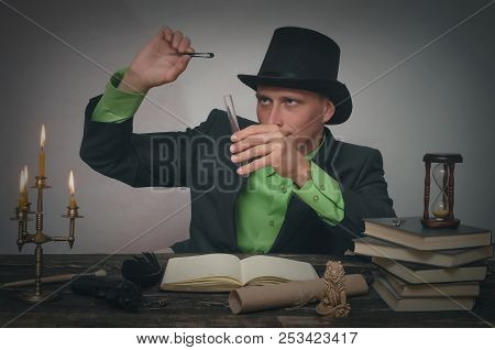 Detective Agent Collecting A Compromising Evidence And Searching For Fingerprint. Detective Or Spy A