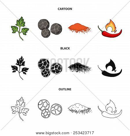 Ptrushka, Black Pepper, Paprika, Chili.herbs And Spices Set Collection Icons In Cartoon, Black, Outl