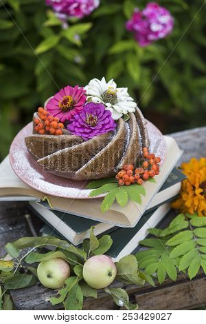 Homemade Bundt Cake On A Old Table