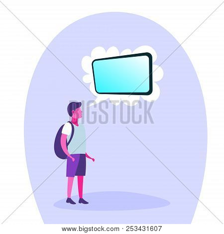 School Boy Thinking Speech Bubble Tablet Teenager Dream Concept Isolated Full Length Cartoon Charact