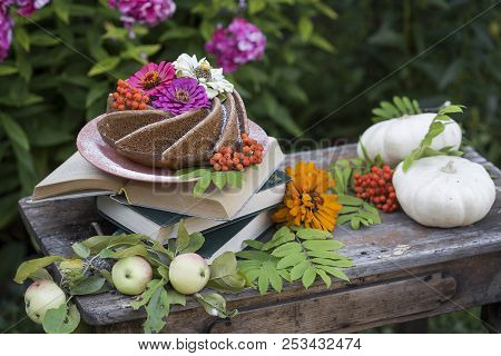 Homemade Bundt Cake On A Old Table