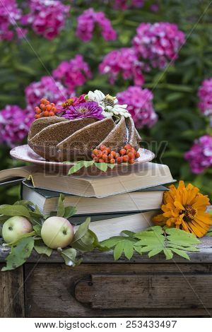 Homemade Bundt Cake On A Old Table
