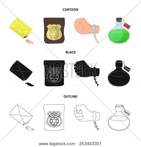 The Detective Badge, The Handcuff On The Criminal Hand, The Stump Of The Finger In The Bag, The Flas