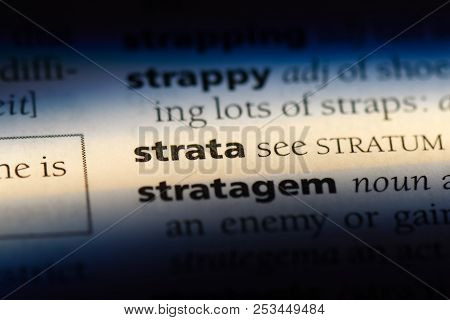 Strata Word In A Dictionary. Strata Concept.