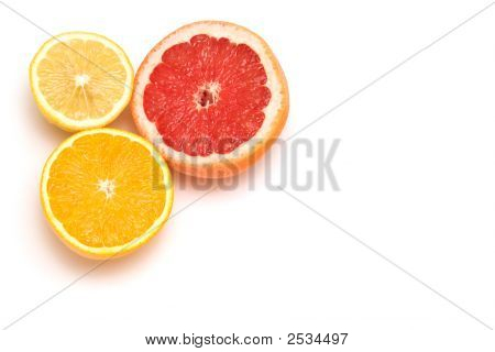 Orange, Limon & grapefrugt isoleret på hvid, Studio skud