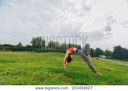 Young Woman With Willowy Figure Standing In Yoga Pose