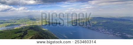 Panorama Landscape Mountain And Lake View From Top Of Rigi Kulm Luzern Switzerland , Alps