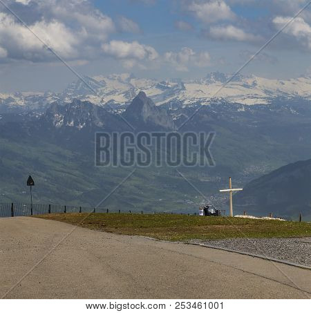Landscape Mountain And Lake View From Top Of Rigi Kulm Luzern Switzerland