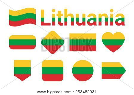 Lithuania Flag Vector Collection. Set Of Lithuanian National Flags. Flat Isolated Icons, Traditional
