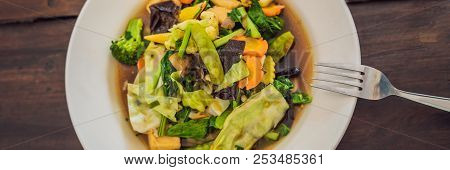 Stewed Vegetables With Tofu Balinese Dish. Lifestyle Banner, Long Format