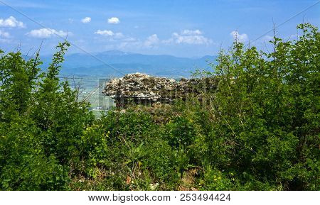 Ancient Ruins Of The Castle Of The Town Of Khust (dracula Castle). A Huge And Powerful Castle That P