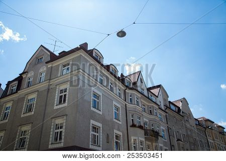 Old Building And New Building, Row Of Houses In Schwabing