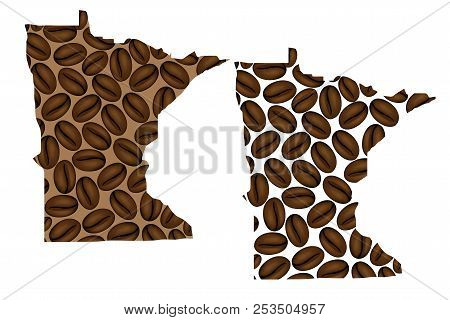 Minnesota (united States Of America) -  Map Of Coffee Bean, Minnesota Map Made Of Coffee Beans,