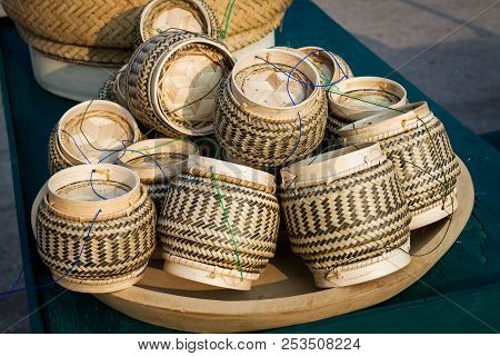 Thai Traditional Rice Box It Is Called Kratib Wicker Container Made Of Bamboo
