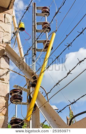 Barbed wire on wall