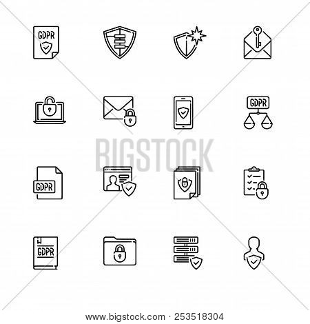 Gdpr And Security Theme. Set Outline Icon Eps 10 Vector Format. Transparent Background.