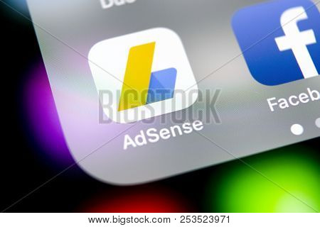Sankt-petersburg, Russia, August 10, 2018: Google Adsense Application Icon On Apple Iphone X Screen 