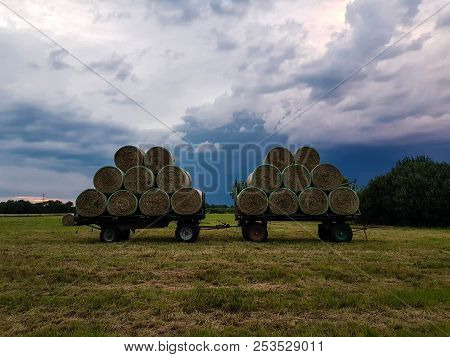 Hay Harvesting At The Fields In Lower Saxony