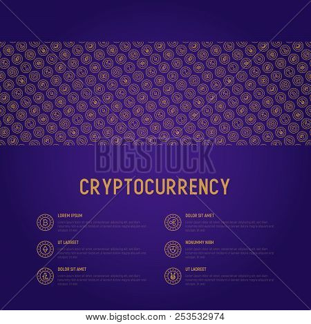 Cryptocurrency Concept With Thin Line Icons: Bitcoin, Ethereum, Ripple, Litecoin, Dash, Nem, Ubiq, I