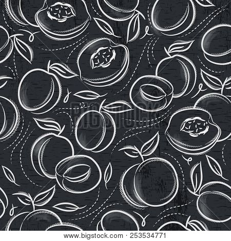 Seamless Patterns  With Apricot, Plum And Peach On Grunge Blackboard.
Ideal For Printing Onto Fabric