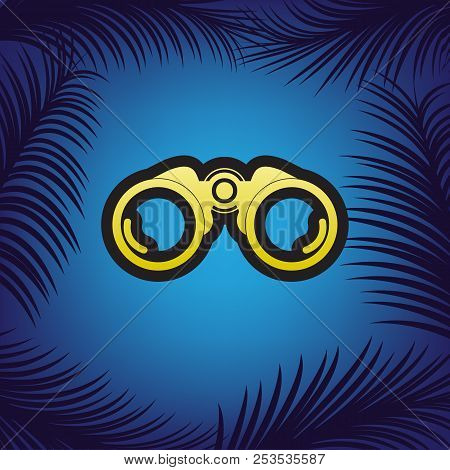 Binocular Sign Illustration. Vector. Golden Icon With Black Cont