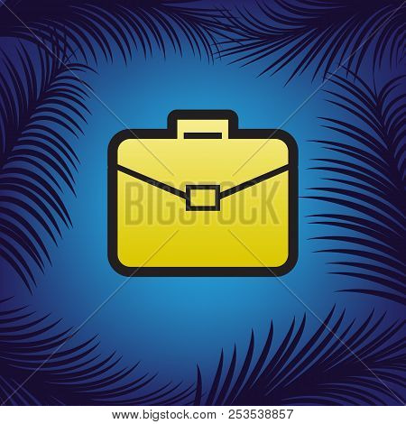 Briefcase Sign Illustration. Vector. Golden Icon With Black Cont