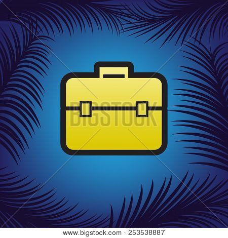 Briefcase Sign Illustration. Vector. Golden Icon With Black Cont