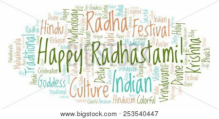 Happy Radhastami Word Cloud. Wordcloud Made From Letters And Words Only.