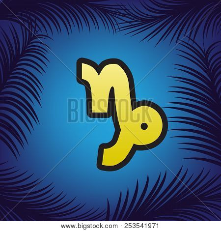 Capricorn Sign Illustration. Vector. Golden Icon With Black Cont
