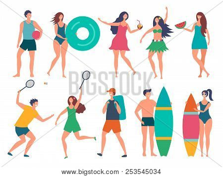 Groups Of Summer Peoples. Vector Stylized Characters Isolate