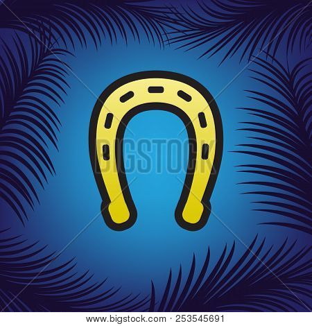 Horseshoe Sign Illustration. Vector. Golden Icon With Black Cont