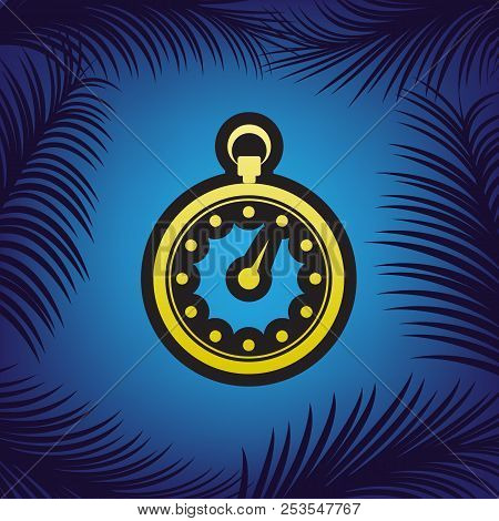 Stopwatch Sign Illustration. Vector. Golden Icon With Black Cont