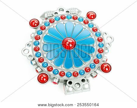 Abstract Silver Jewelry Tibetan Style, Gau Box Pendant, Isolated On White. 3d Illustration