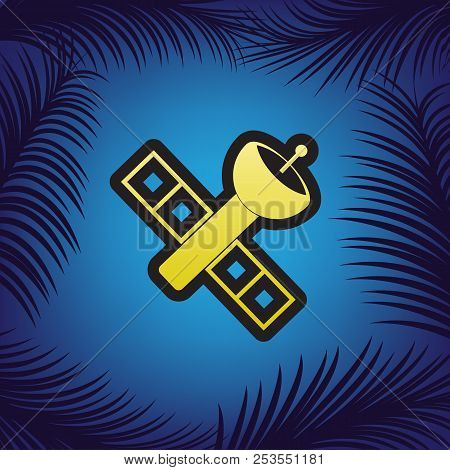 Satellite Sign Illustration. Vector. Golden Icon With Black Cont