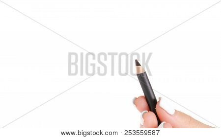 Black Eye Pencil In Hand On White Background Isolation