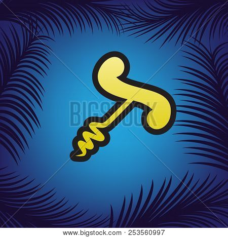 Corkscrew Sign Illustration. Vector. Golden Icon With Black Cont