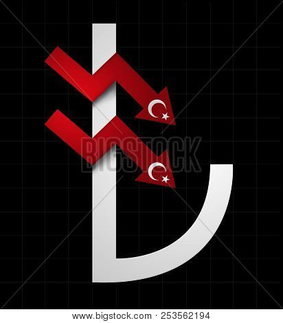 Illustration Of The Turkish Lira Symbol Plummeting.