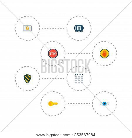 Set Of Security Icons Flat Style Symbols With Stop, Vault, Eye And Other Icons For Your Web Mobile A