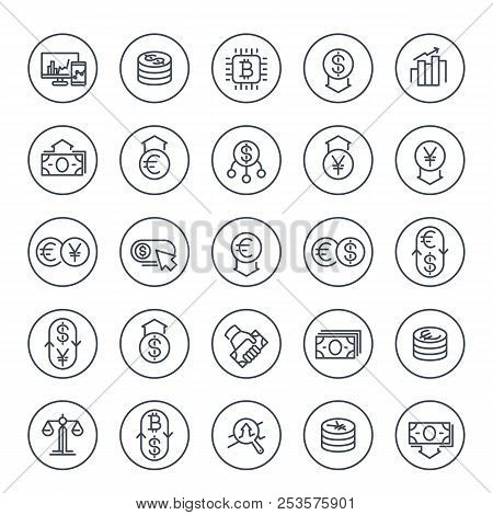 Currency, Financial Operations, Forex Trading Line Icons Set On White, Eps 10 File, Easy To Edit