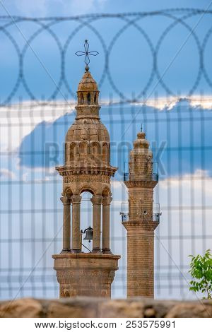 Minaret And Bell Tower  At Midyat, Mardin Turkey