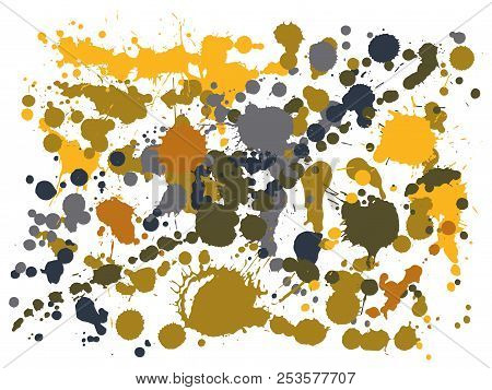 Gouache Paint Stains Grunge Background Vector. Scribble Ink Splatter, Spray Blots, Mud Spot Elements